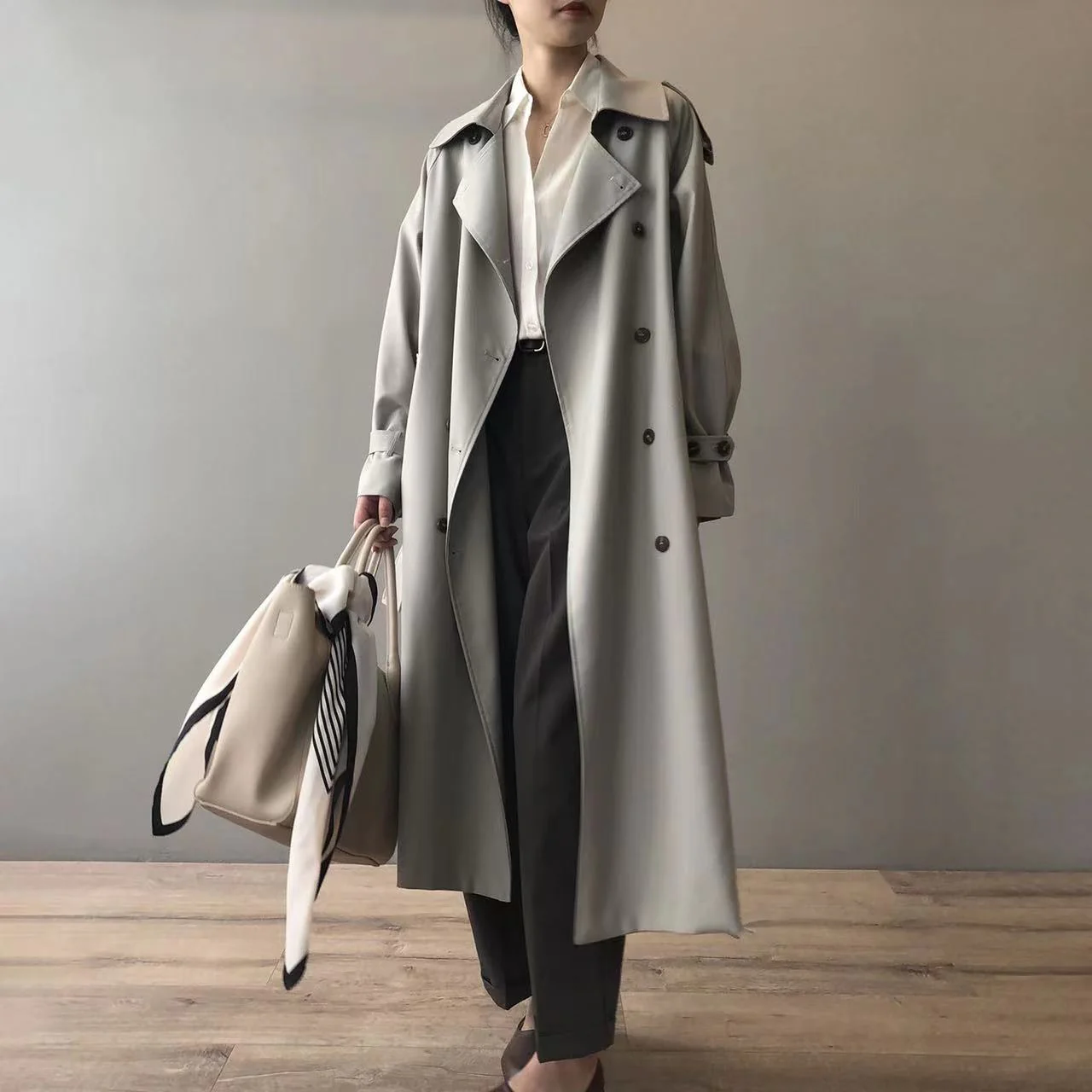 R&B | Klassischer Trenchcoat Damen Oversized Windbreaker, Doppelreihig - Image 5