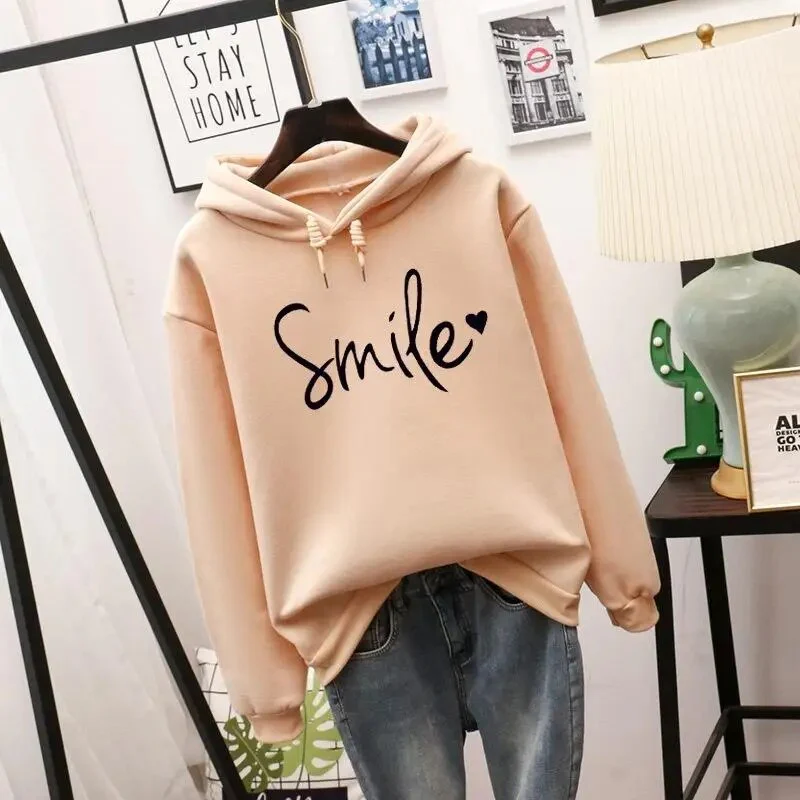 R&B | Lässig Geschnittener Smile Kapuzenpulli für Frauen