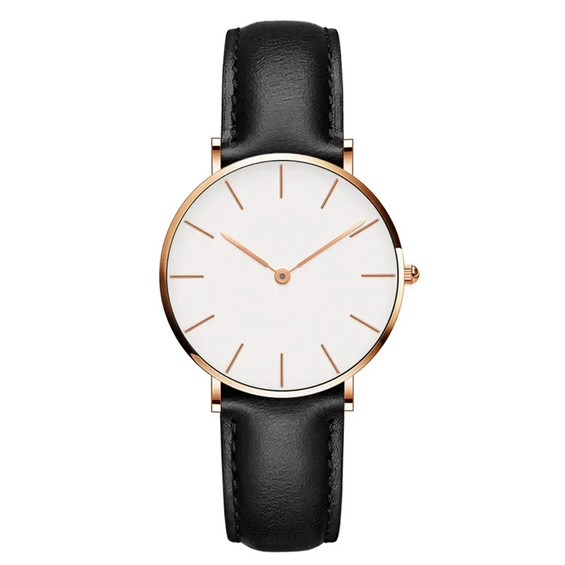 R&B | Runde Zeitlose Minimalistische Uhr mit Lederarmband für Frauen - Image 5