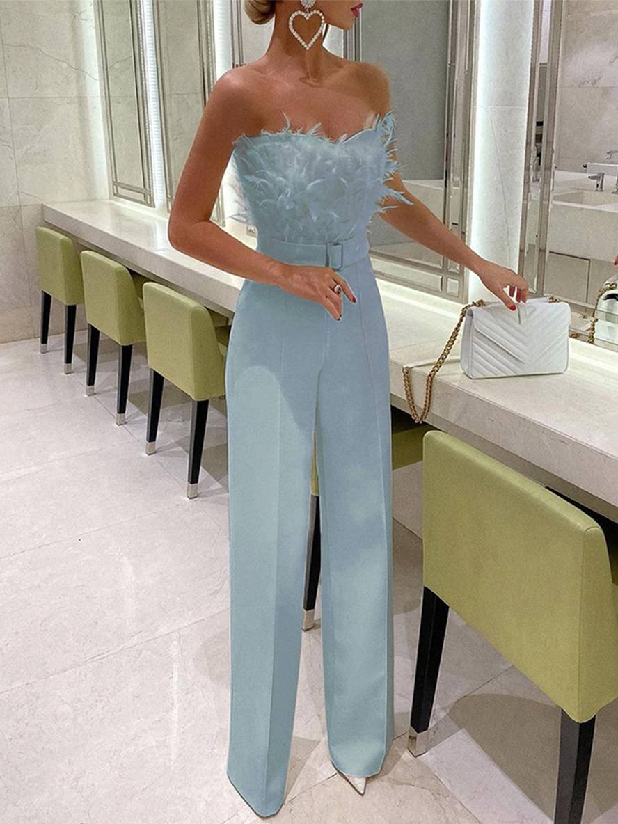 R&B | Kombination Tube mit Gerader Beinform Bustier mit Federn Elegante Frau Weiß - Image 4