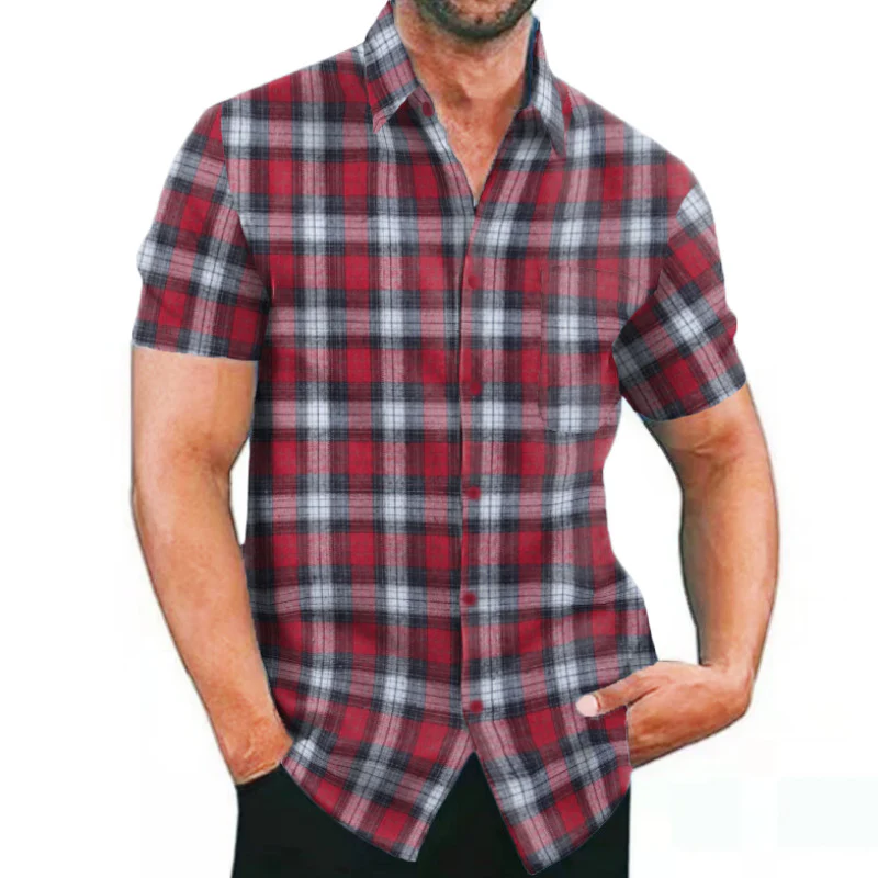 Herren Kurzarm Karohemd mit Taschen und modischem Schnitt R&B - Image 6