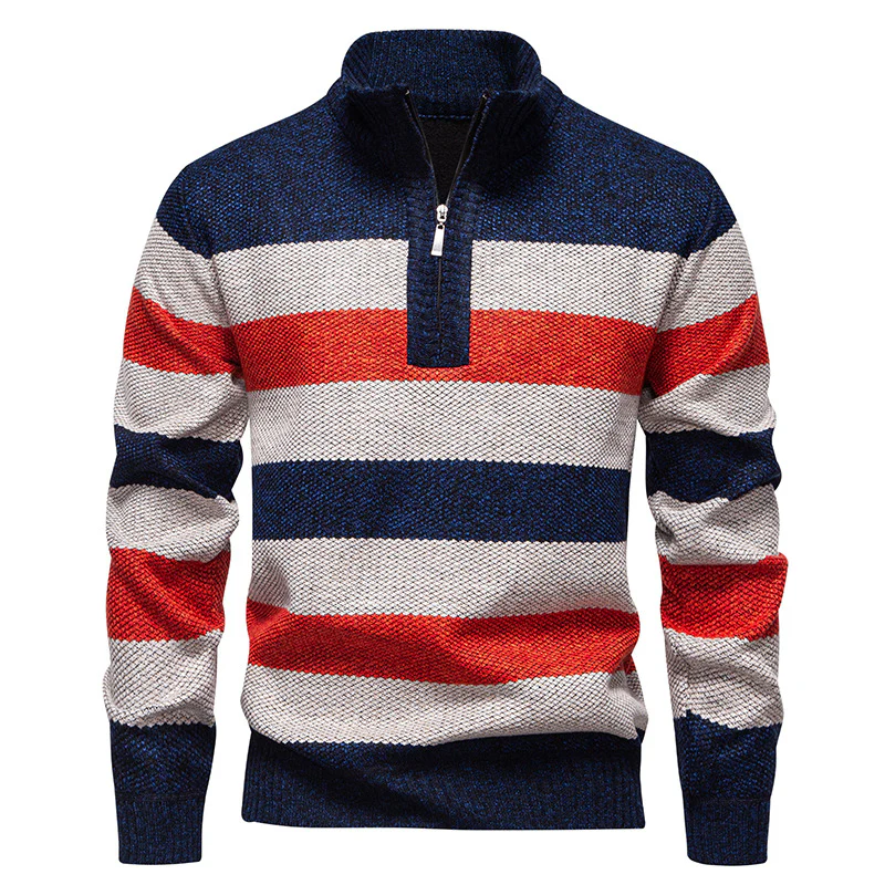 Herren modischer Strickpullover mit halbhohem Kragen und kontrastierenden Streifen R&B - Image 7