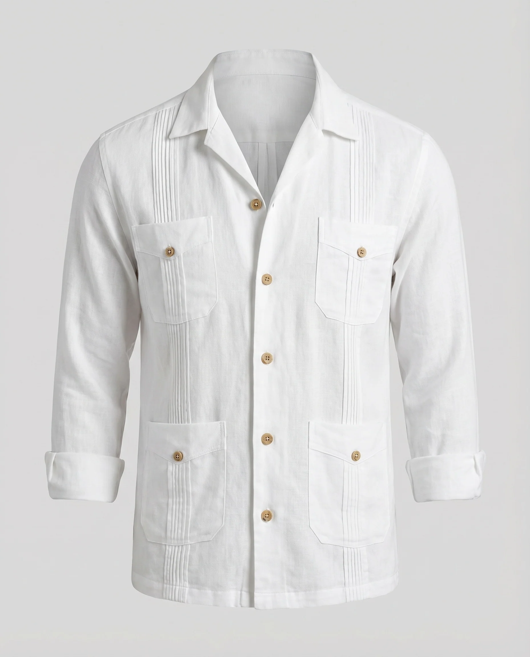 Herren Klassische Kuba-Kragen Leinenmix Guayabera-Hemd - Image 5