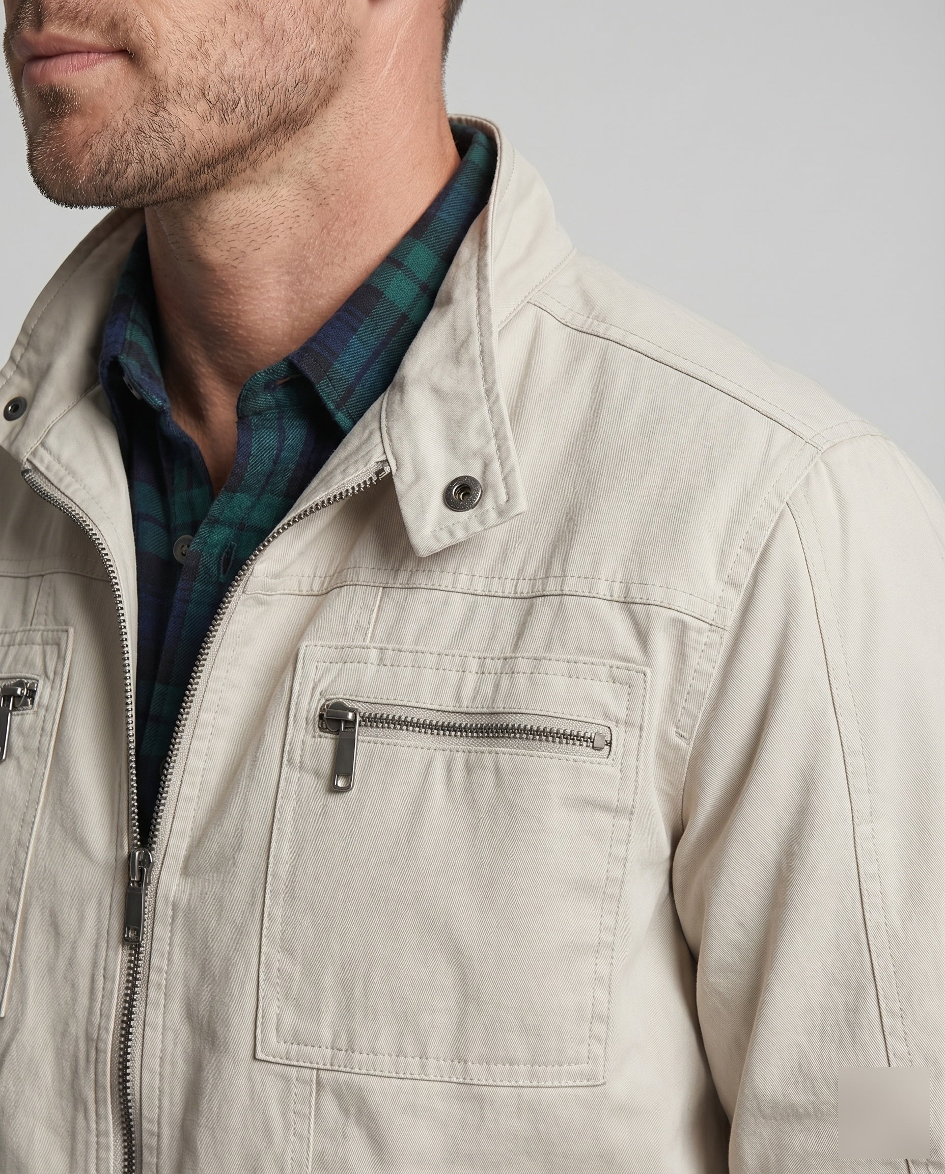 Herren Utilityjacke Baumwoll-Twill Stehkragen Brusttaschen - Image 3