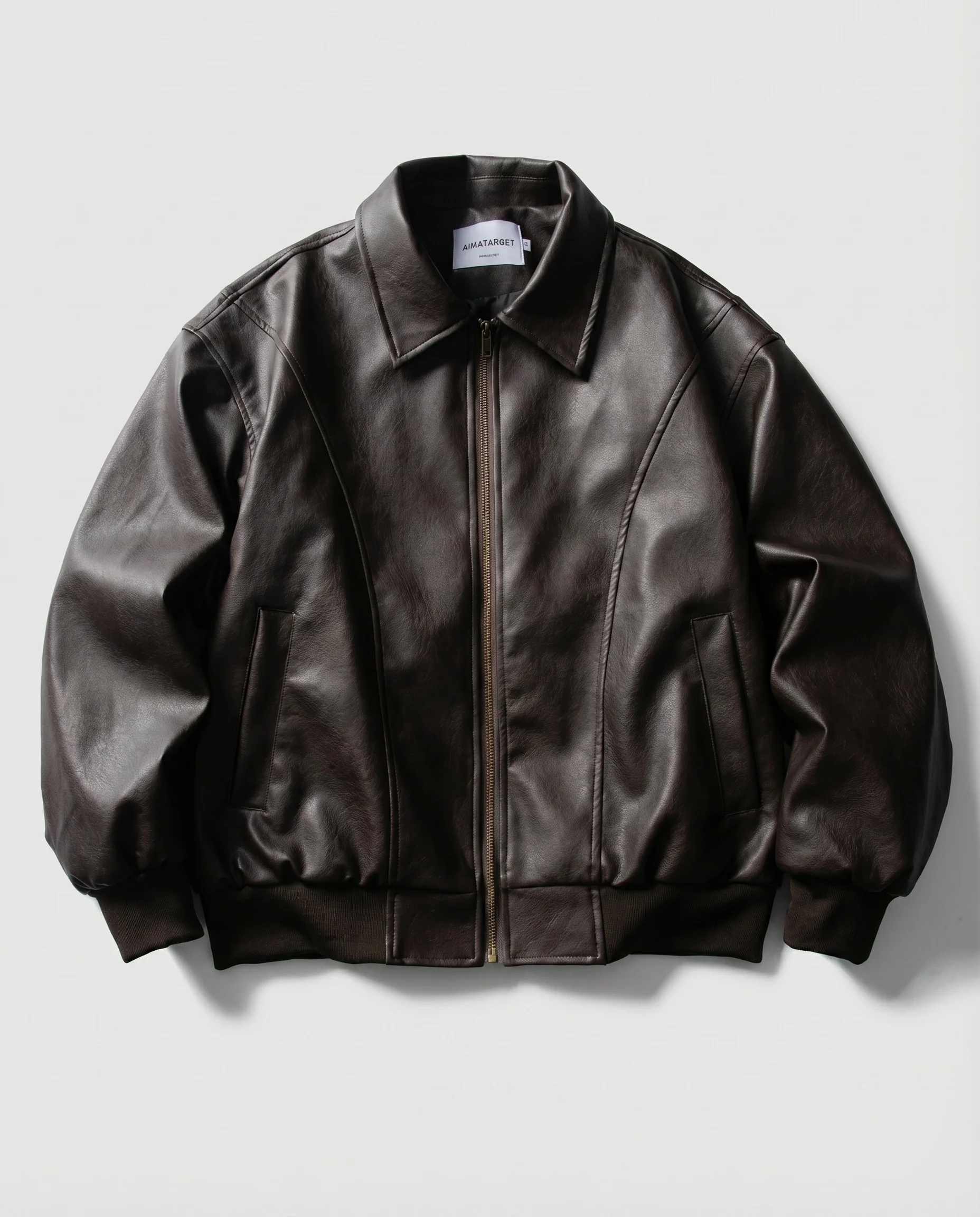 Herren Blouson Bomberstil Kunstleder Hemdkragen - Image 5