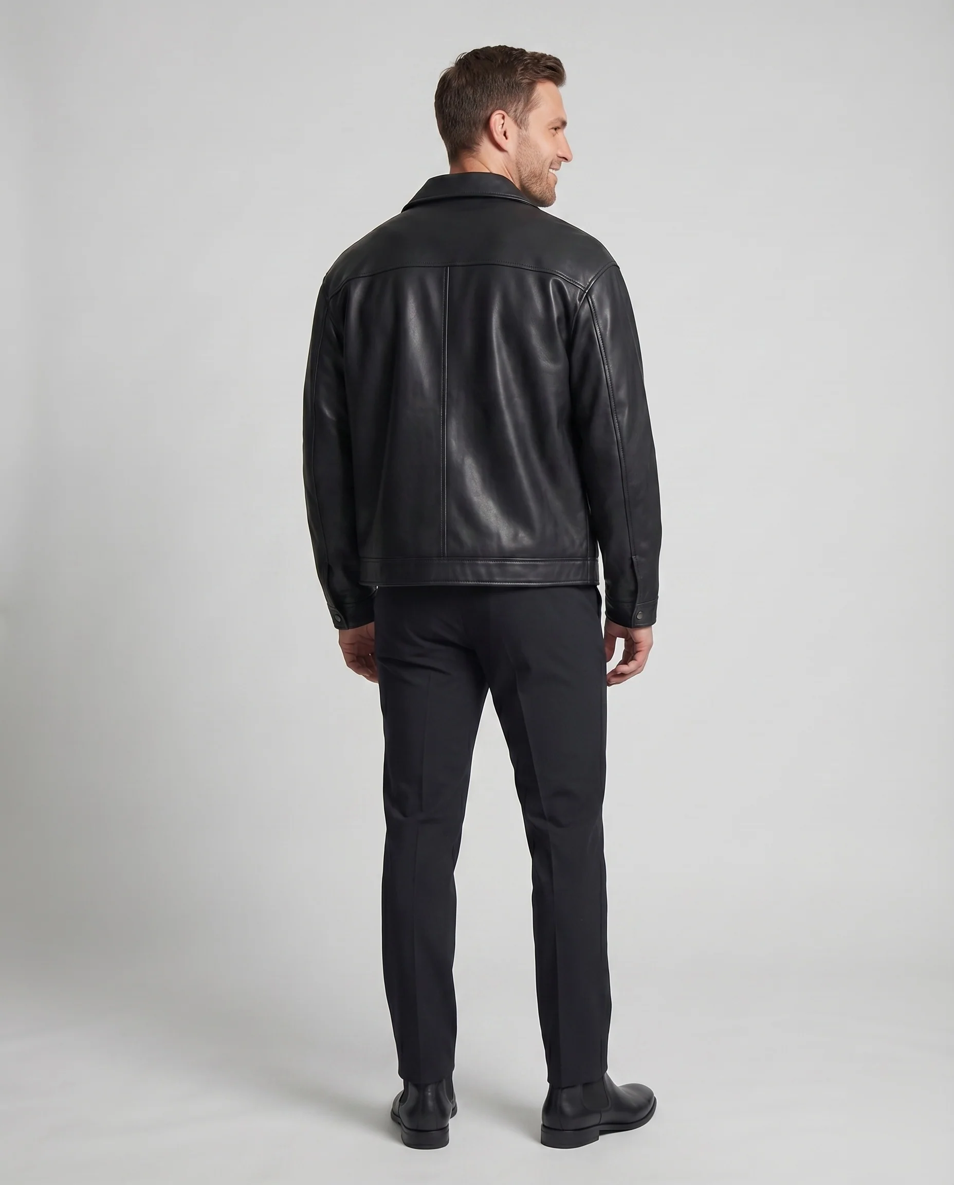 Herren Kunstleder-Blouson Hemdkragen Verstellbare Manschetten - Image 4
