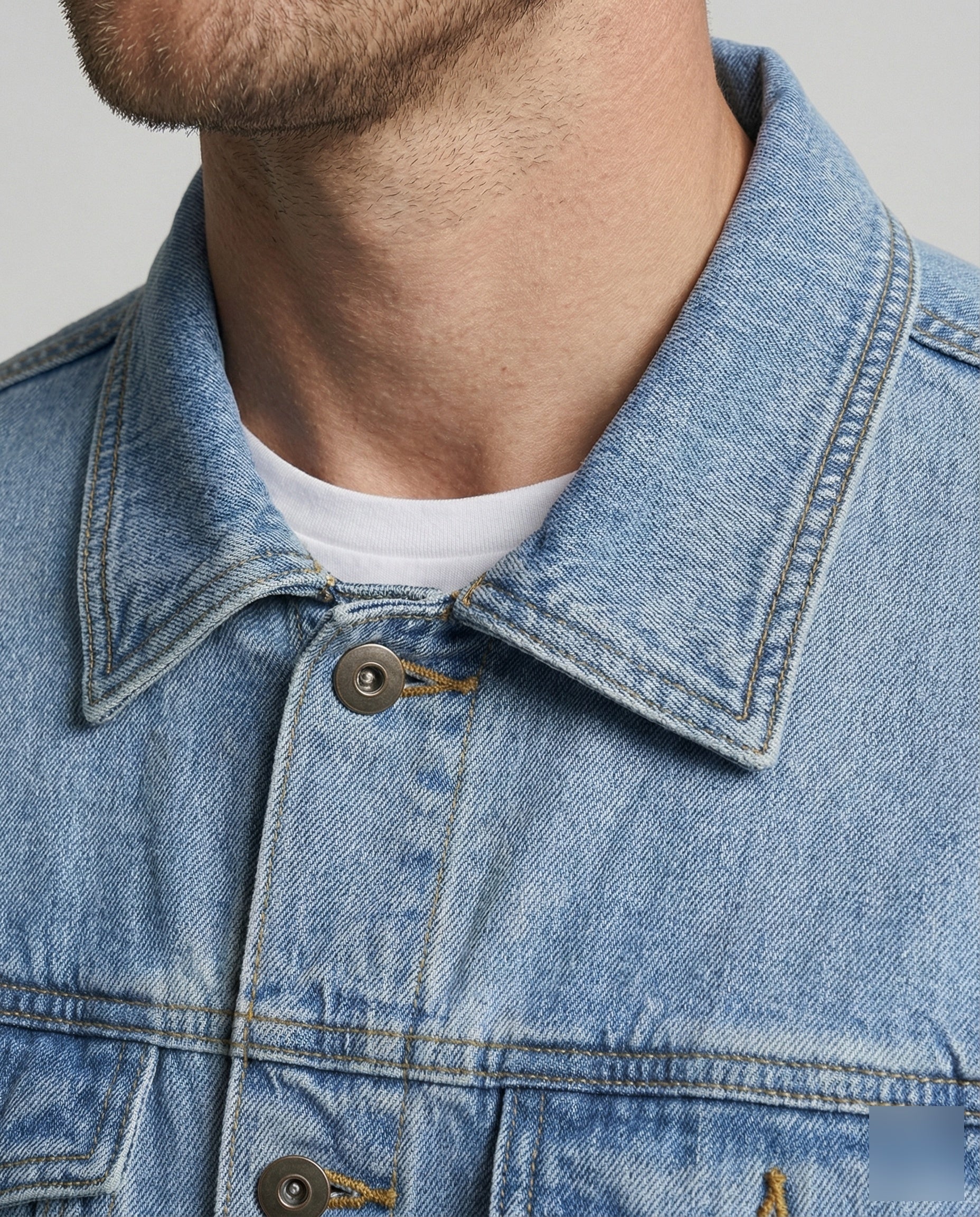 Herren Worker-Denimjacke Puristisch Abnäher Druckknöpfe - Image 3