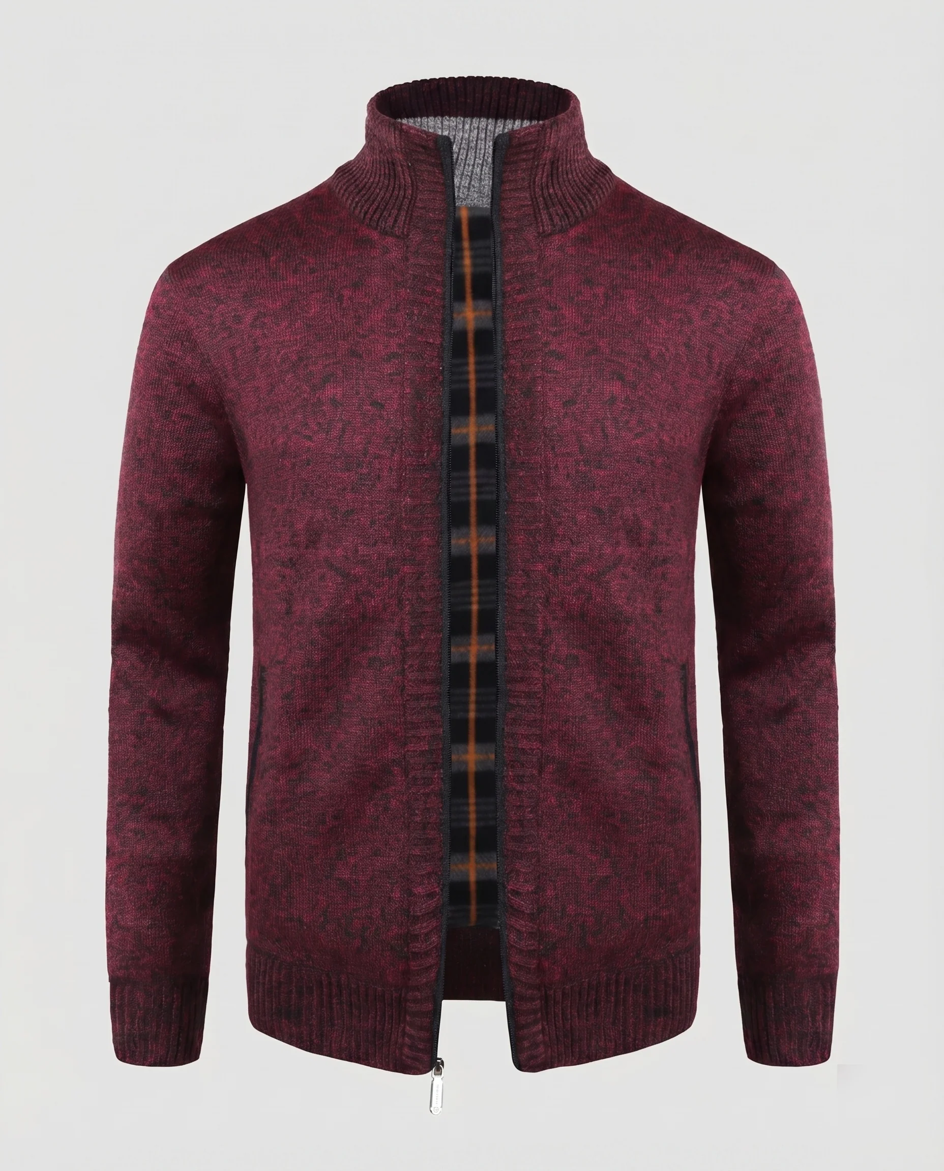 Herren Klassische Kariertes Innenfutter Strick Strickcardigan - Image 5