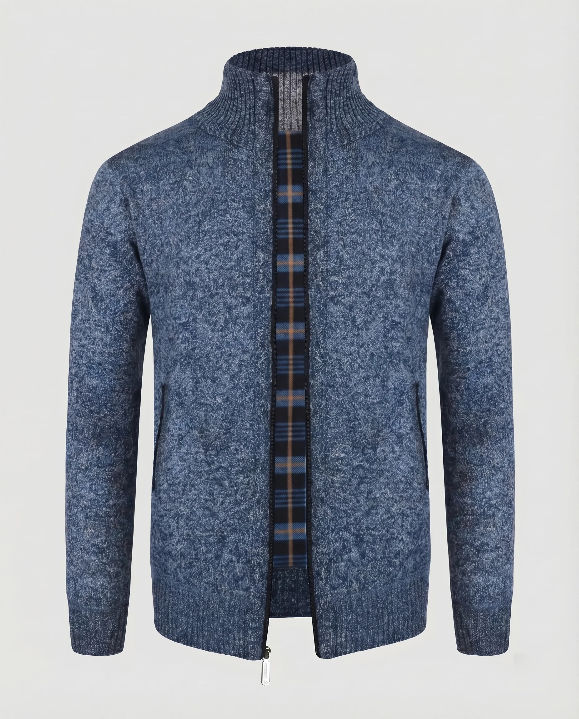 Herren Klassische Kariertes Innenfutter Strick Strickcardigan - Image 7