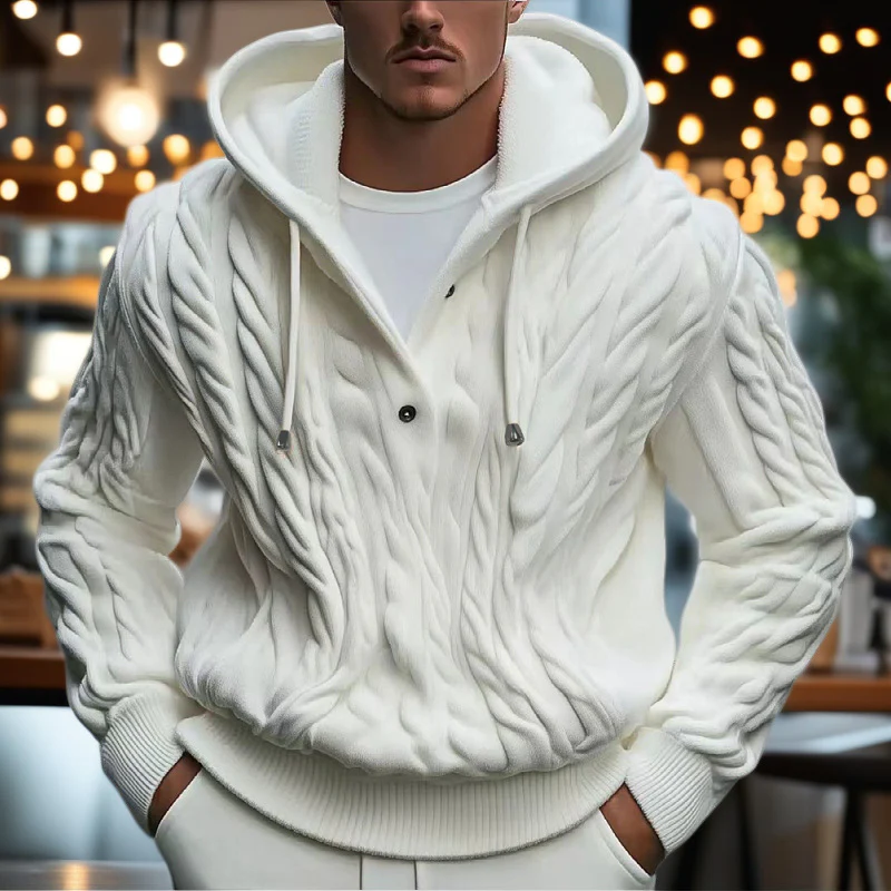Herren Strickpullover mit Kapuze und strukturiertem Zopfmuster R&B - Image 2