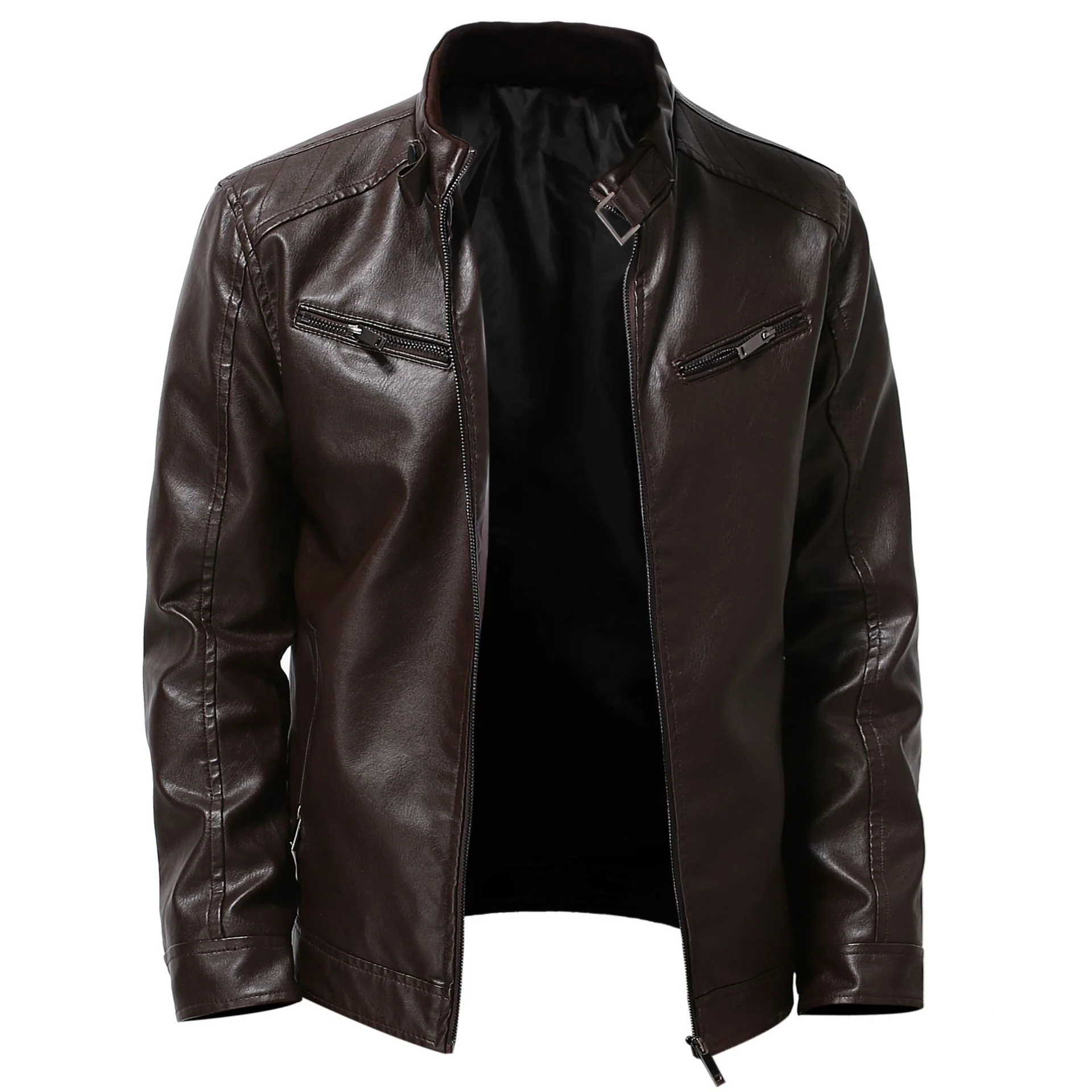 Herren stylische Kunstleder-Motorradjacke im Biker-Stil R&B - Image 8