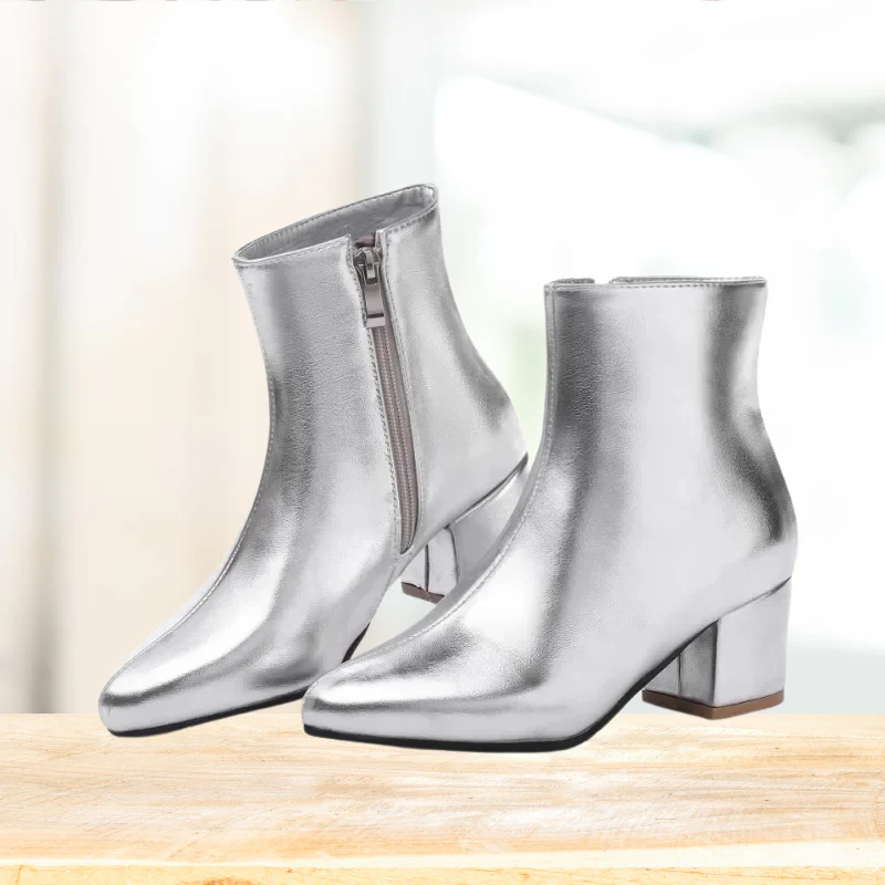 Stiefeletten - Damen Reißverschluss Spitz Zehen Blockabsatz Stiefel R&B - Image 7